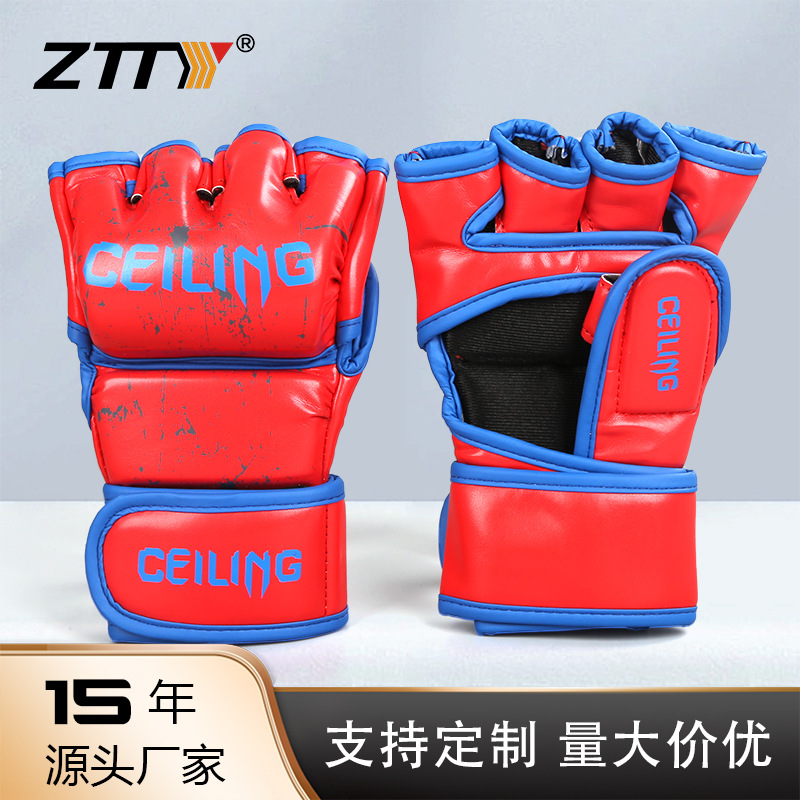 Ventas directas de fábrica de Ceiling Guantes de lucha Sanda Entrenamiento de UFC Guantes de boxeo de medio dedo profesionales especiales para sacos de arena