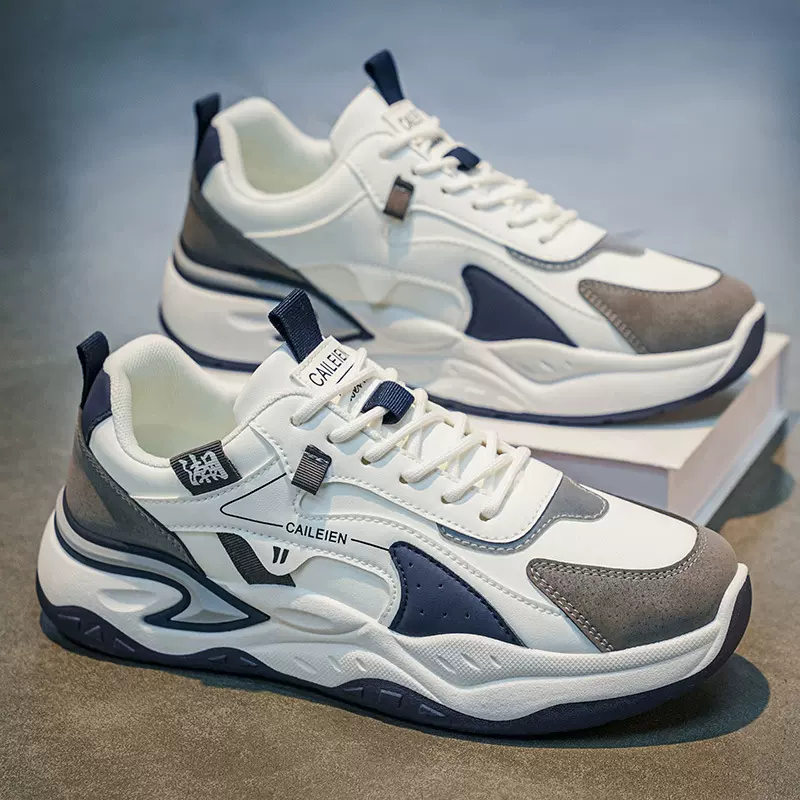 男式运动单鞋新款春秋百搭国潮男士皮面防水轻便休闲跑步老爹鞋男