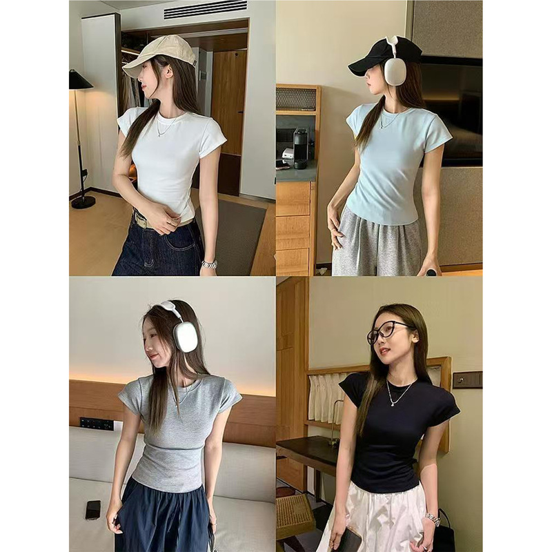 Explosions Slim-fit Short-sleeved T-shirt Women's Summer New Solid Color Slimming Top Women's Boutique Foreign Trade White Base Shirt Explosions Slim-fit Short-sleeved T-shirt Women's Summer New Solid Color Slimming Top Women's Boutique Foreign Trade White Base Shirt