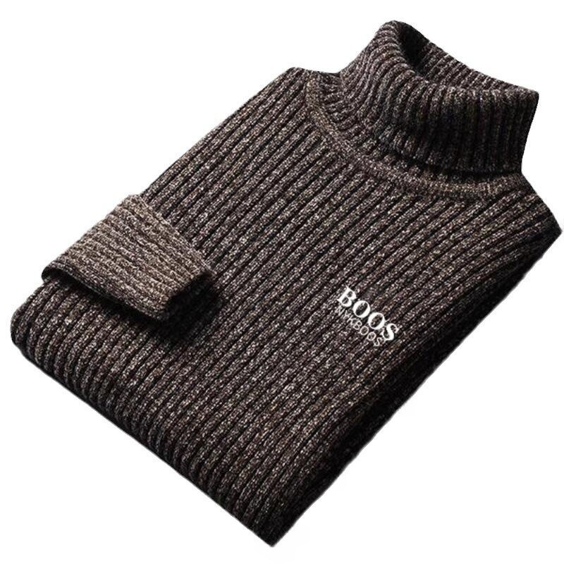 2024 autumn and winter turtleneck sweater men's trendy all-match warm thick long collar inner base shirt young men's clothing