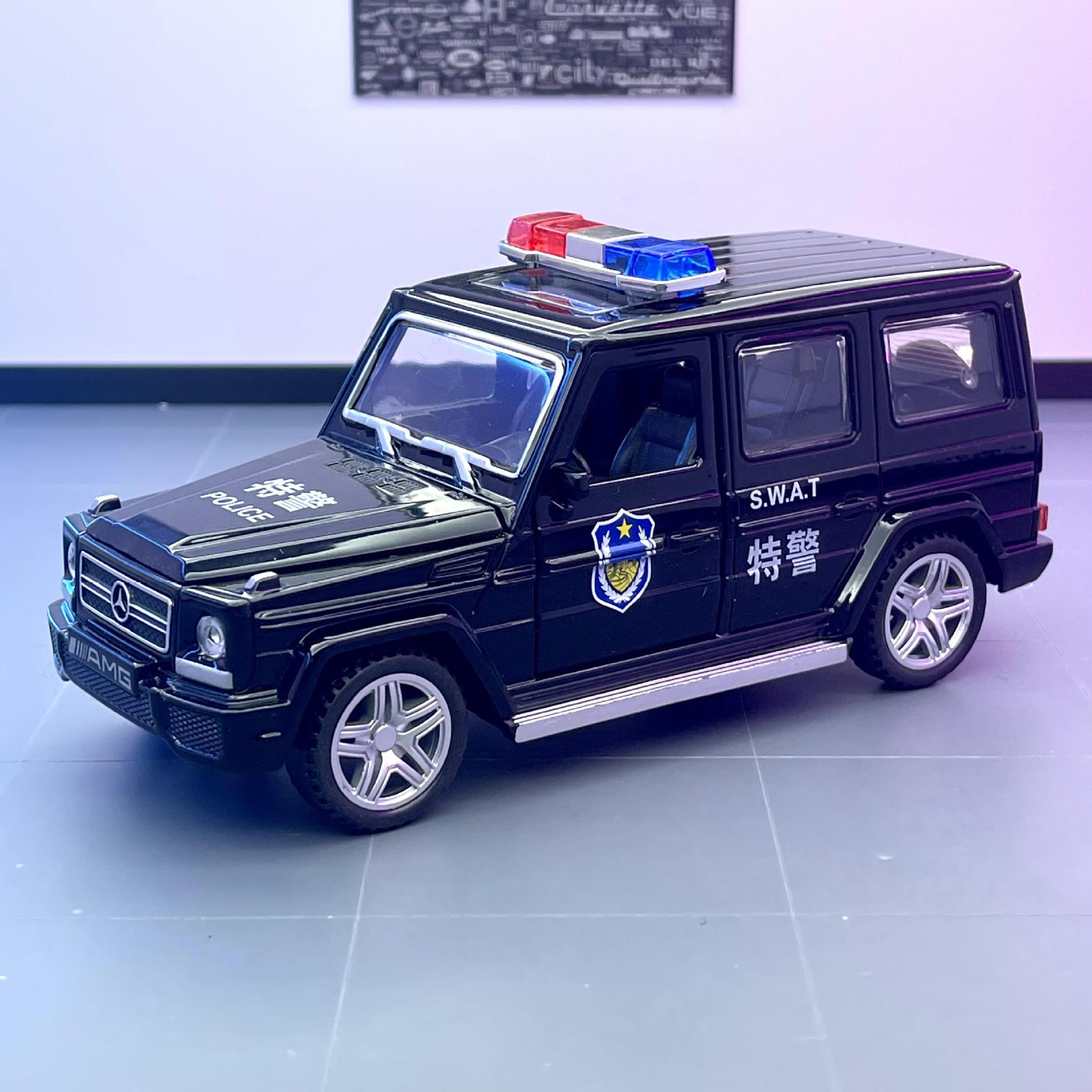 Weili aleación modelo de coche 1:32 Mercedes-Benz G65 coche de policía Tire hacia atrás sirena con sonido y luz coche de juguete grande G modelo adornos
