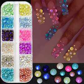 亚马逊美甲饰品混款12格长方盒钢珠玻璃钻五瓣花DIY指甲饰品配件