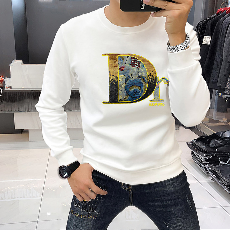 Felpa con cappuccio di lusso leggera di alta qualità con ricamo a forma di orsetto in tessuto con paillettes, maglietta da uomo di base di moda europea_voghion.com