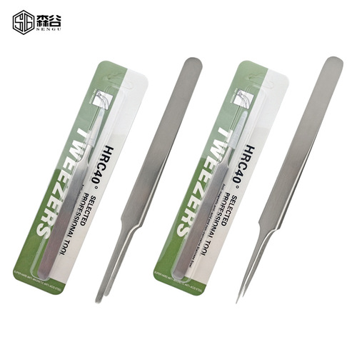 Precision stainless steel tweezers elbow fine tip sanding tweezers false eyelashes bird's nest hair picking acne clip repair tool