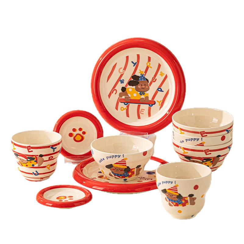 Juego de Platos y Tazones de Cerámica de Alta Calidad con Diseño de Dibujos Animados, Platos y Tazones de Cerámica con Diseño de Cachorro, Vajilla de Cerámica image 6
