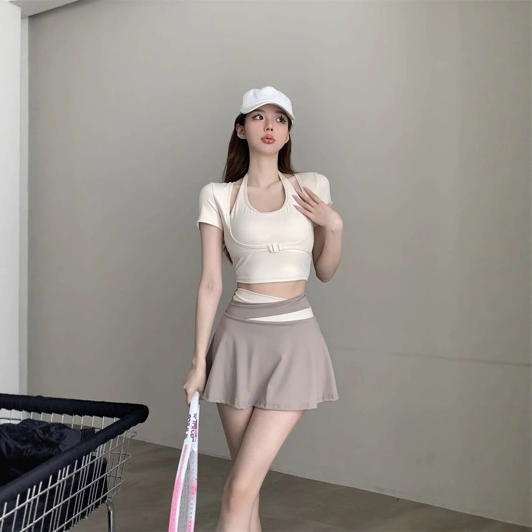 Одежда для йоги для женщин, новый стиль с нагрудными подушечками, противоударная спортивная одежда с короткими рукавами для фитнеса, пилатеса, женские топы, быстросохнущий костюм