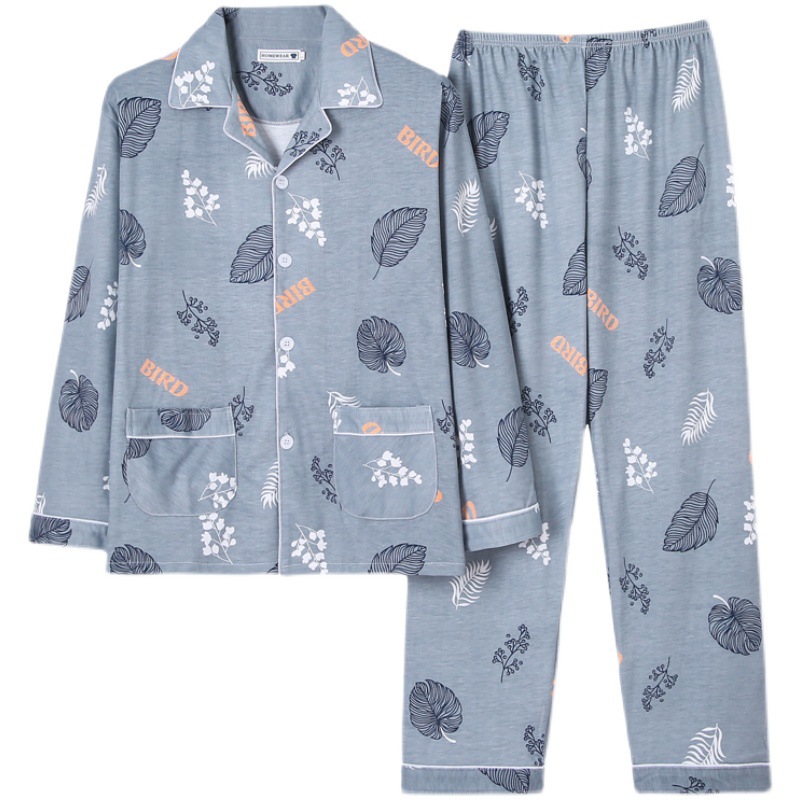 Pijamas de los hombres de manga larga de algodón de primavera y otoño delgada más el tamaño de prendas de vestir exteriores de los hombres pijamas de invierno homewear