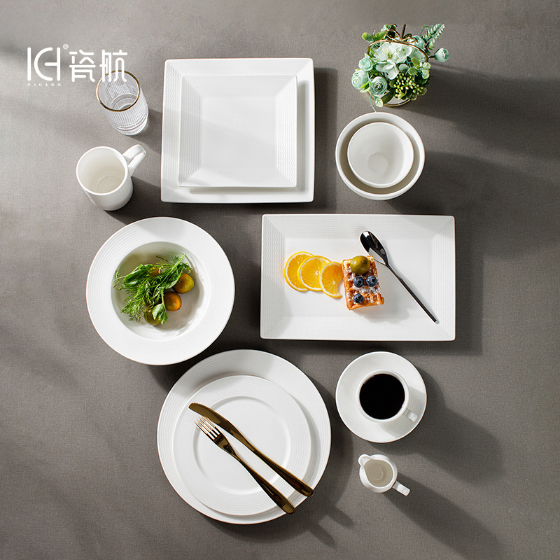Ceramic white wave pattern discs buffet dish, restaurant commercial hotel special snack disk bowl cup tableware