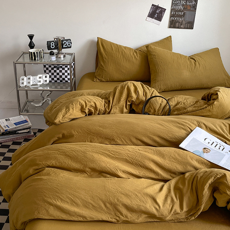 Ins純色A類母子級水洗綿ベッド4点セット裸で寝ることができるシーツ布団カバー学生3点セット