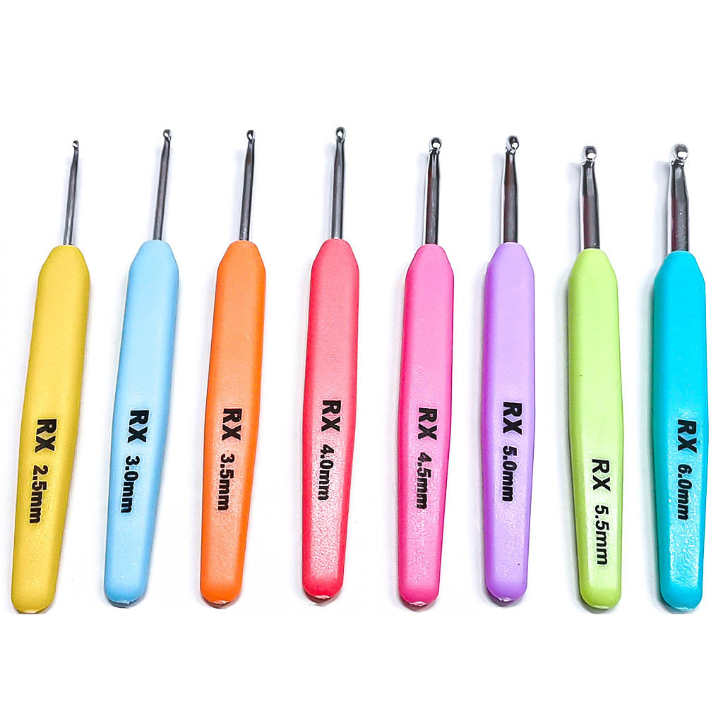 Herramientas de tejido aguja de suéter RX mango de plástico de color aguja de óxido de aluminio de aluminio un conjunto de 8 paquetes de bolsa transparente