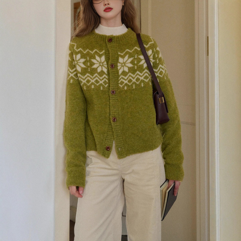 Simpleretr Norwegian Forest Wool Loop Yarn Fair Isle Knit Sweater for Women, Autumn Lazy Style Sweater Coat Simpleretr Norwegian Forest Wool Loop Yarn Fair Isle Knit Sweater for Women, Autumn Lazy Style Sweater Coat