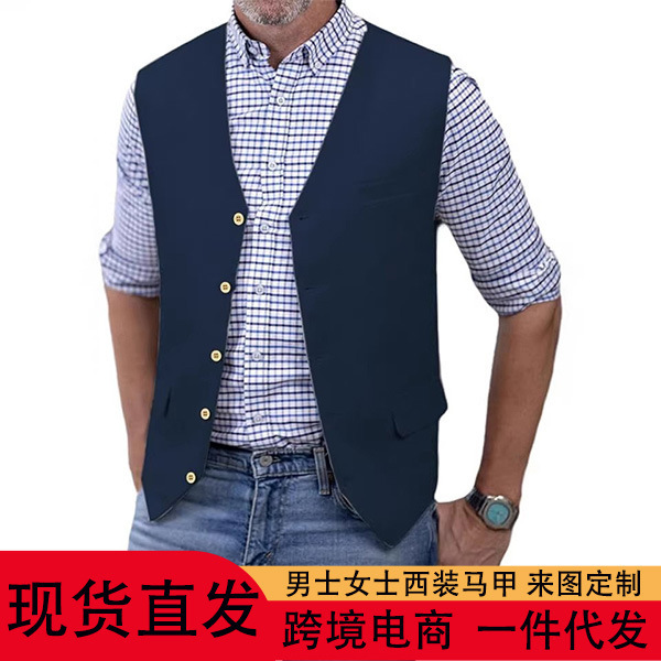Amazon's Best-Selling New Men's Slim-Fit Casual Cotton and Linen Vest, Solid Color Business Vest, in Stock for Cross-Border Shipping