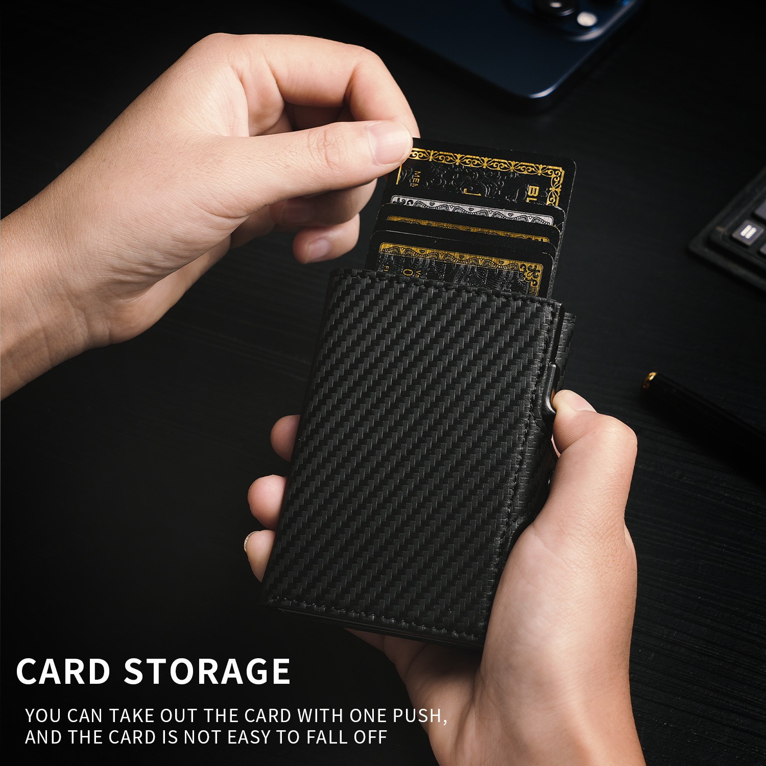 Amazon multifuncional con cremallera, funda para tarjeta, empuje lateral, caja de tarjeta de metal, hebilla, billetera de cuero para hombre