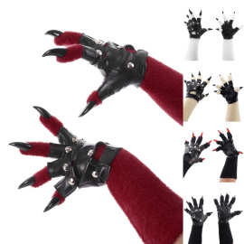 原创毛绒兽爪手套 Furry手套朋克皮质手套cosplay手作配件道具