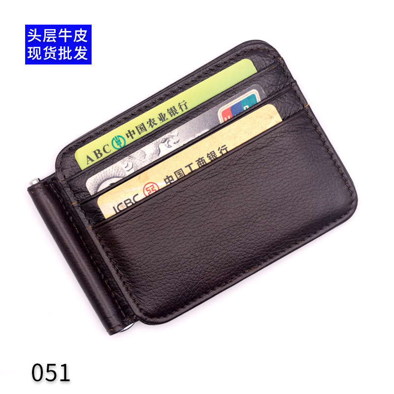 Men's Multi-Card Slot Genuine Leather Dollar Clip Wallet First-Layer Cowhide Card Holder Short Wallet Change Oil Wax Leather