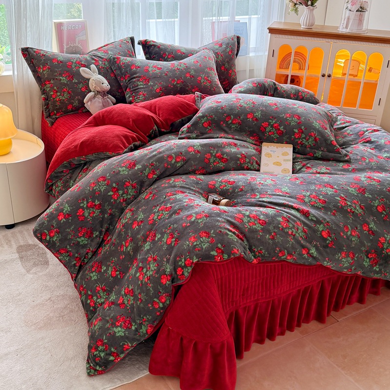 Thickened High Weight Winter Milk Velvet Four-Piece Bed Cover Set Single Quilt Cover Three-Piece Set Wholesale and Retail Dropshipping