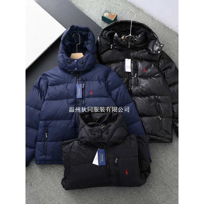 Rl War Horse Embroidery Detachable Hood Windproof Water-Resistant Warm down Jacket for Men and Women Cross-Border