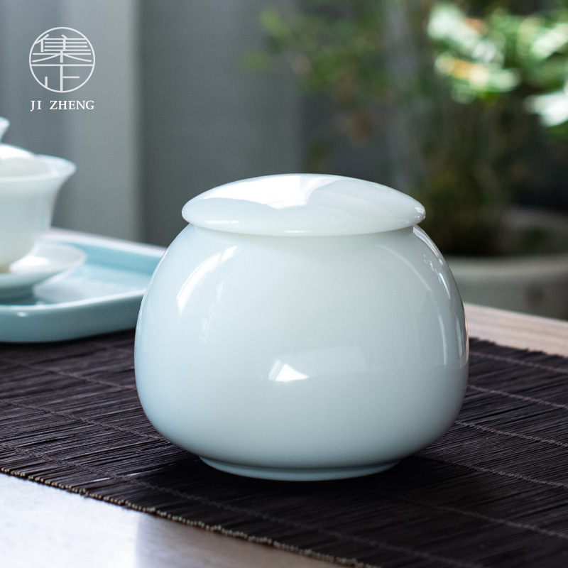 Dehua White Porcelain Tea Jar Simple Home Mutton Fat Jade Kung Fu Tea Set Tea Storage Warehouse Tea Sealed Jar Storage Jar