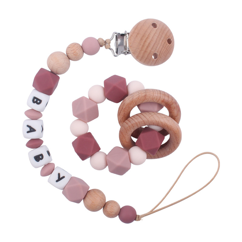 Suministros para bebés de haya clip pezón cadena creativa DIY bebé octogonal silicona mordedor pulsera juguete conjunto de dos piezas