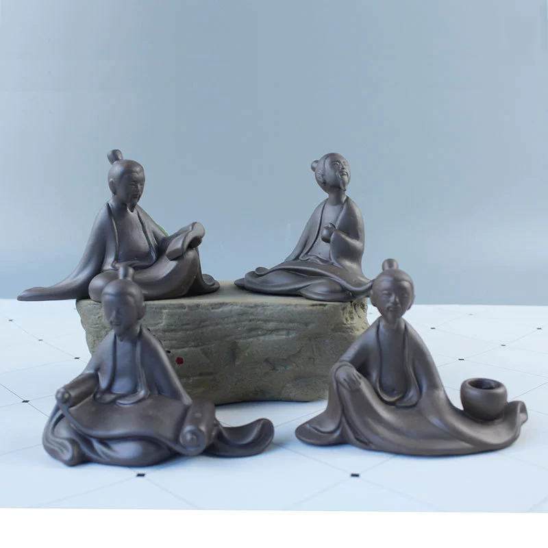 Грубая керамика Винтаж Цинь Шахматы Живопись и каллиграфия Персонажи Чай Домашний Животный Мини Творческий Чай Скульптура для домашних животных Украшения Чайный поднос Аксессуары для чая Чайный поднос