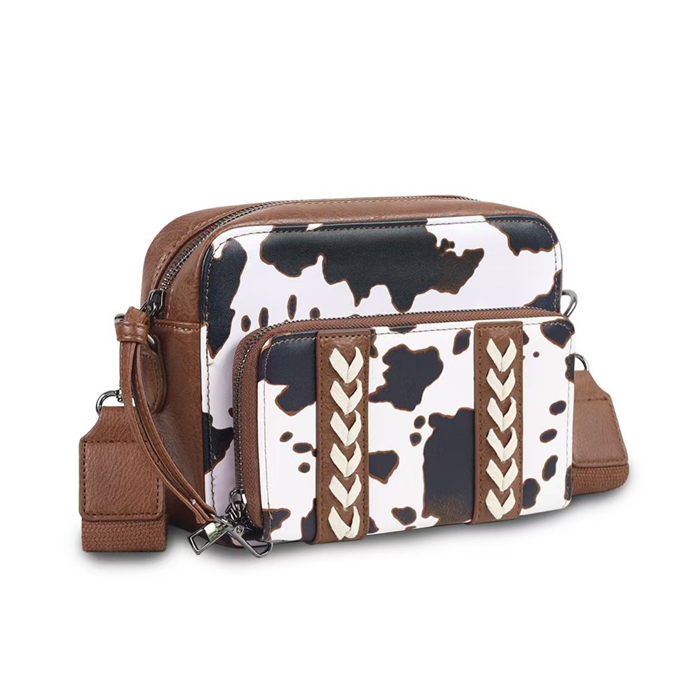 Spot Cross-Border Women's Crossbody Bag Cow Pattern Mother-In-Law Bag Shoulder Bag Detachable Anti-Magnetic Anti-Theft Brush Double-Layer Wallet
