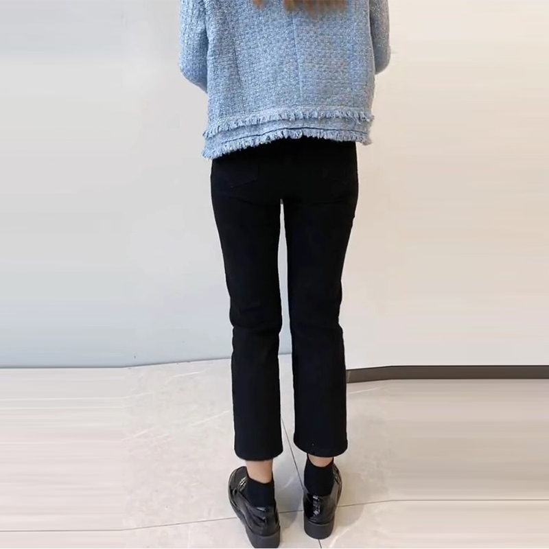 (2개) 검은 색 높은 허리 9 점 연기 튜브 스트레이트 청바지 여성 기모 폭발 2024 년 봄, 가을, 겨울을위한 슬리밍 바지