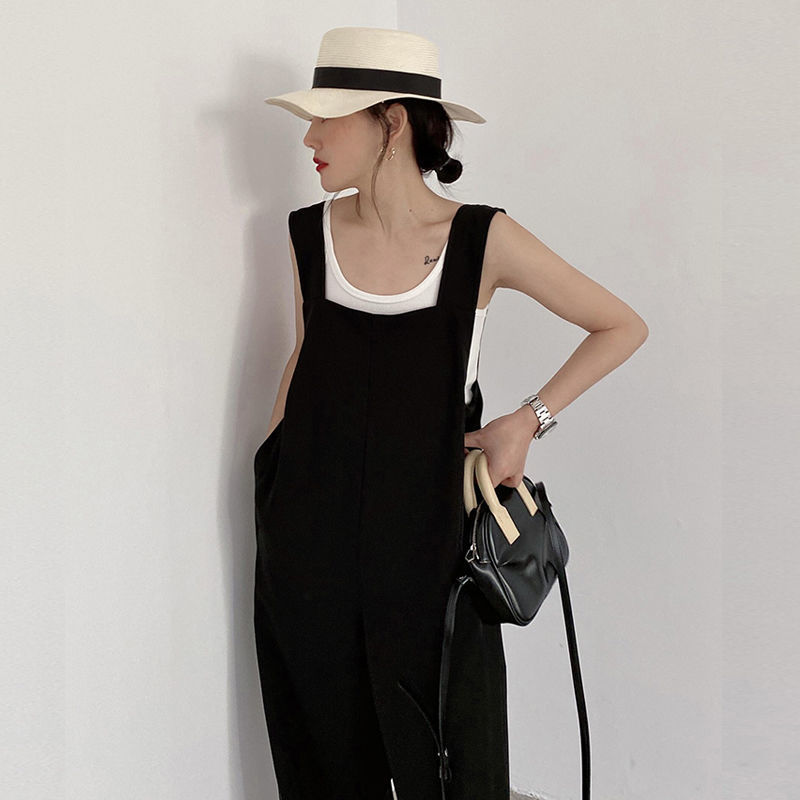 Summer Thin Draping Loose Straight Pants Black Overalls Pants Pants suit Women's New Top Two-piece Fashionable Set Summer Thin Draping Loose Straight Pants Black Overalls Pants Pants suit Women's New Top Two-piece Fashionable Set
