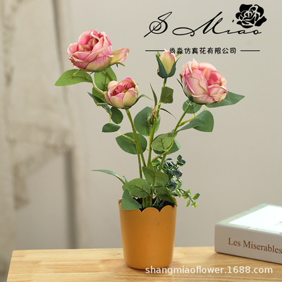 2021新品仿真花四頭玫牡丹盆景創意擺件仿真植物廠家直供壹件代發