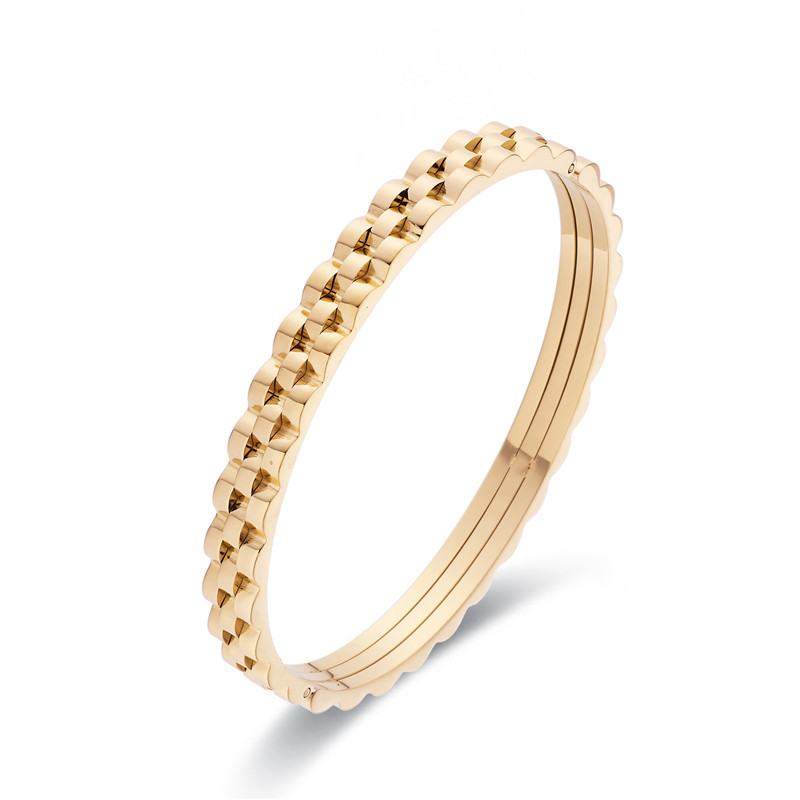 Stainless Steel Material Solid Color Pattern PVD Coated Real Gold Plated Solid Color Stainless Steel Waterproof Non Tarnish Bangle