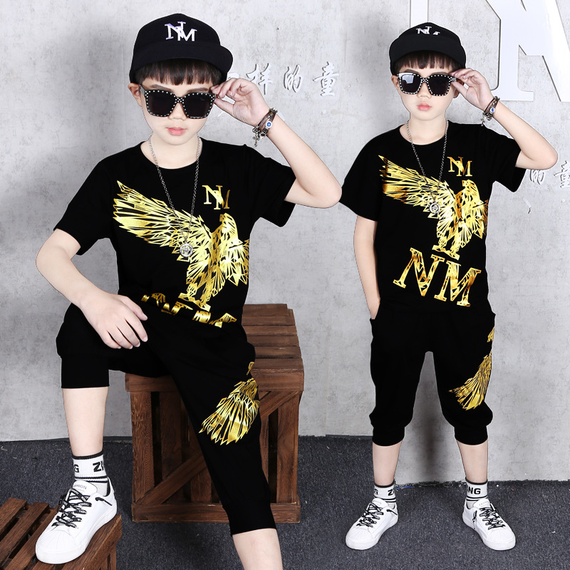 Boys' Summer Outfit 2026 New Stylish Short-Sleeve T-Shirt Summer Set for Older Children Trendy Boys' Summer Clothing
