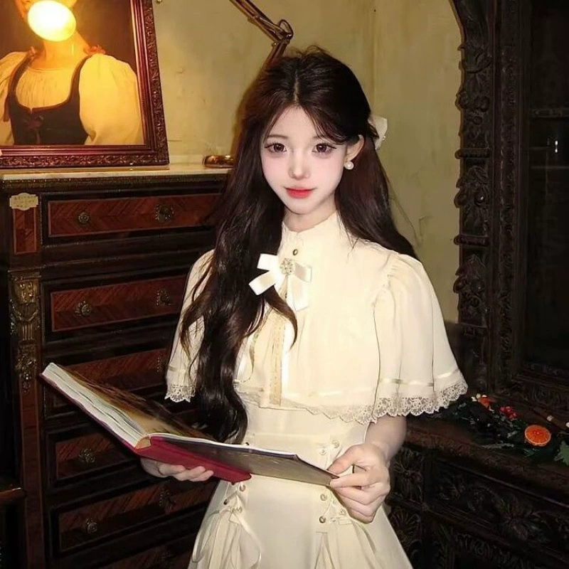 Летнее платье для женщин 2025 года, новый стиль Showa, дочь, древний белый лунный свет, атмосфера, утягивающее талию