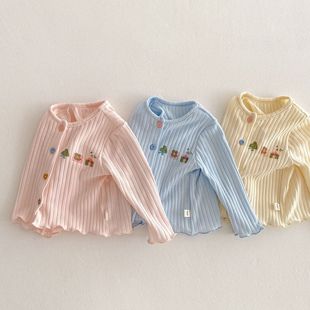 Girls' Western Style Color Button Cardigan 2025 New Spring Baby Korean Style Cartoon Rib Jacket Children's Spring Top