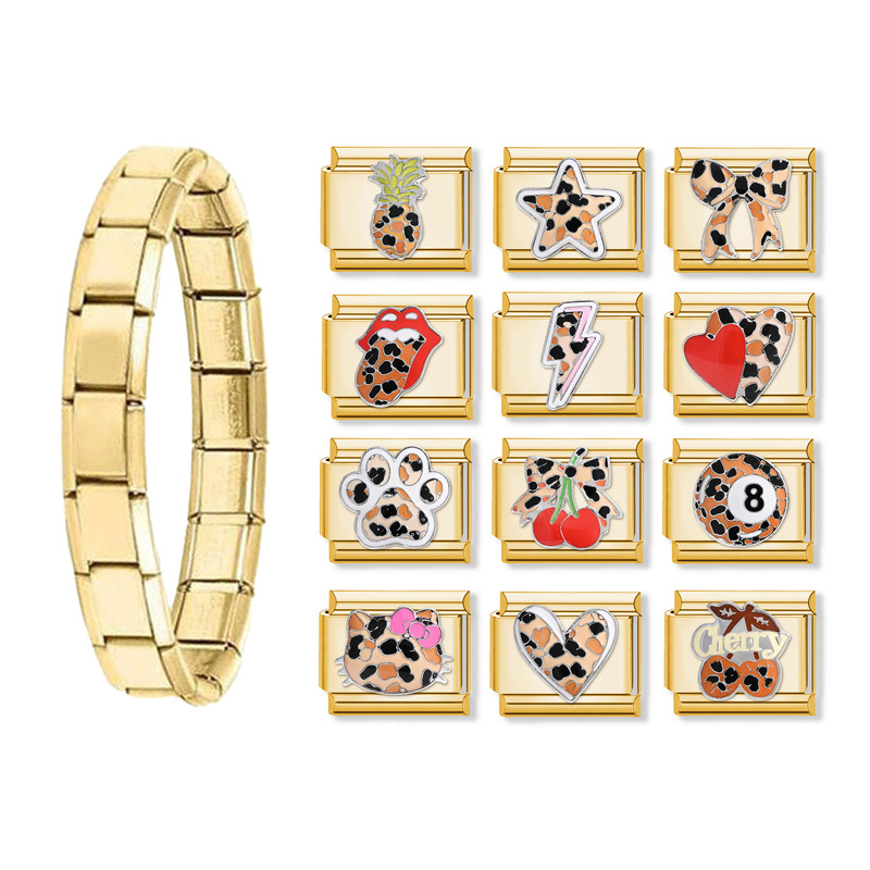 Leopard Print Series Italian Modular Bracelet Stainless Steel Welded Pattern DIY Jewelry Elastic Splicing Versatile
