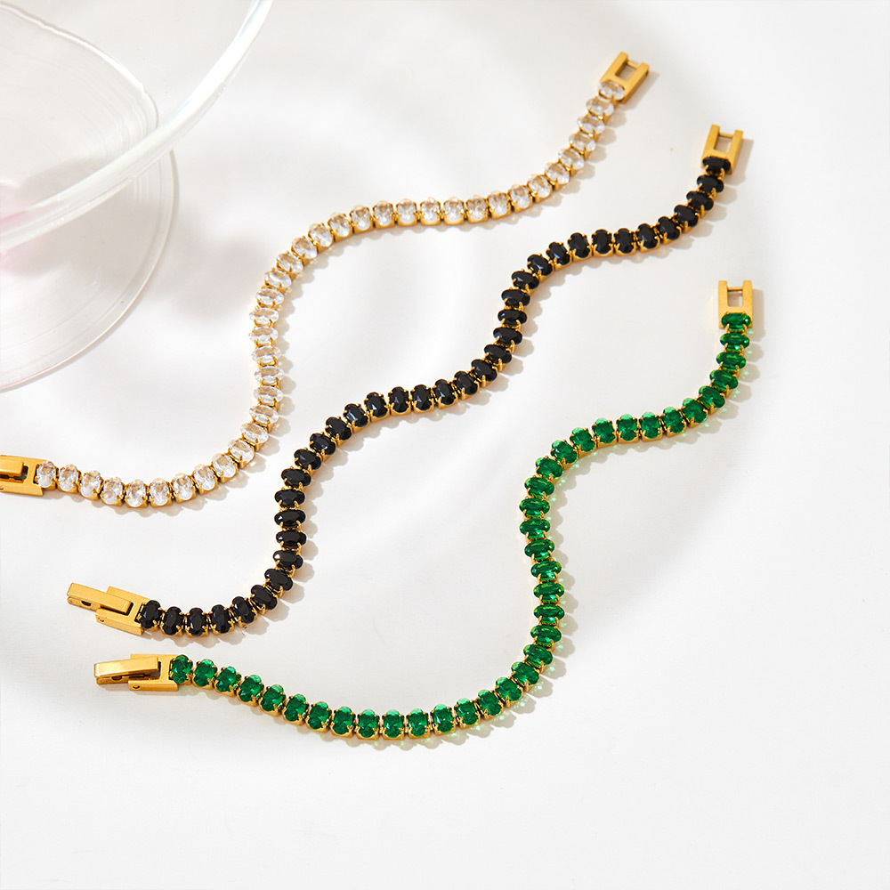 Zircon Inlay Material Bracelets Classification 304 Stainless Steel Chain Material 1 Piece Quantity Casual Occasion PVD Coated Real Gold Plated 16K White Plating Geometric 304 Stainless Steel Retro Waterproof Non Tarnish Bracelets