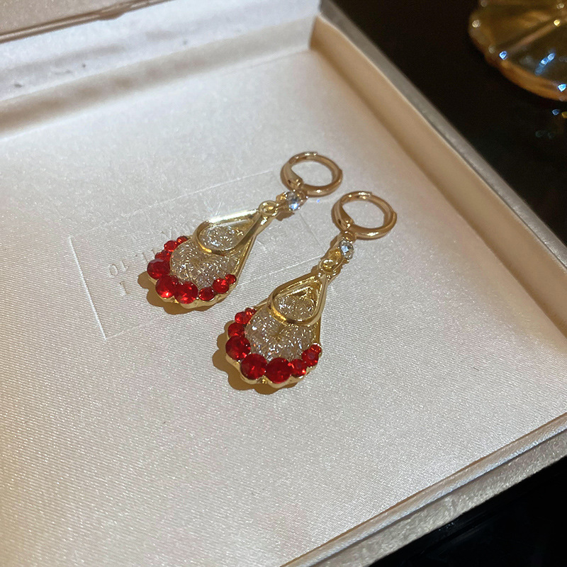 Pendientes de circonita de malla de gota de doble capa de diamantes, pendientes de estilo palacio retro, pendientes de temperamento de moda, lujo ligero, sentido de alta gama