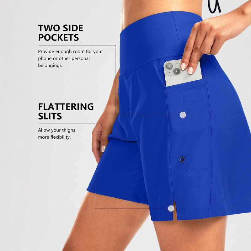 Cross-border Amazon Women's Flat-angle Split Sports Casual Shorts High Waist Belly-closed Quick-drying Loose Elastic Beach Pants