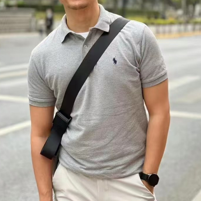 Rl Lapel Polo Short-Sleeved Men's High-Neck Base Shirt Casual Loose Unisex T-Shirt Exclusively for Cross-Border Export