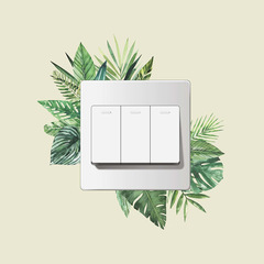 KG336 Foreign Trade Tropical Green Plant Switch Stickers for Bedroom, Living Room, and Entranceway – Decorative Wall Decals