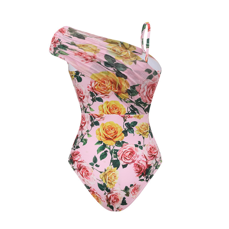 Women's Pink One Piece Swimsuit Tummy Concealing Slimming Beachwear_voghion.com