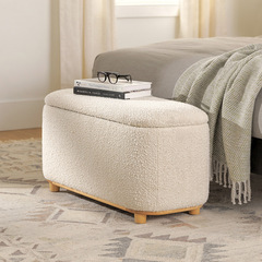 French Cream Style Storage Shoe Bench, Italian Minimalist Lamb Wool Bedroom Bed Side Bench, Designer Living Room Footstool