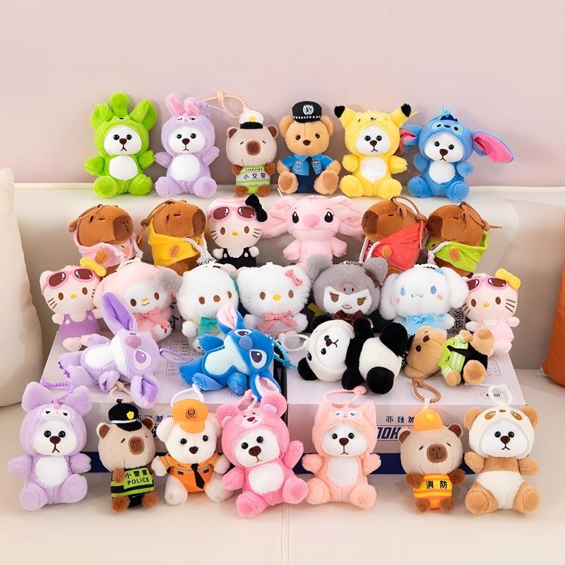 厂家批发新款4寸草莓丽娜熊公仔抓机娃娃钥匙链挂件毛绒玩具玩偶