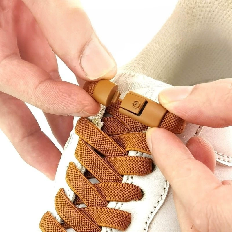 懒人鞋带彩色按压开关扣免绑弹力松紧8mm扁平绳免系固定神器