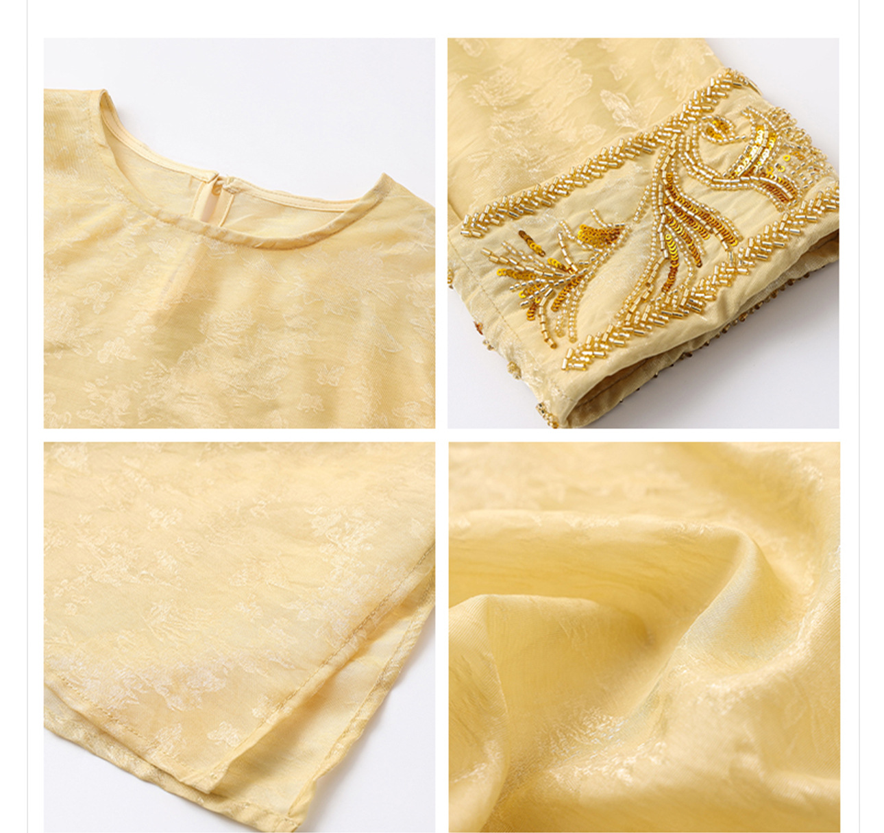 Áo sơ mi nữ dài tay phong cách Trung Hoa mới, đính cườm thêu tay, chất liệu rayon mỏng nhẹ N2071 — Màu hồng, Màu trắng be, Màu vàng nhạt chi tiết 51