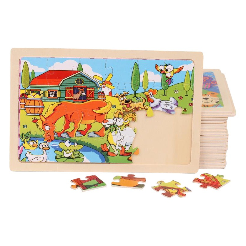 Granja de animales de madera de 24 piezas rompecabezas niños educación temprana inteligencia 1-6 años de edad rompecabezas de Madera Juguetes