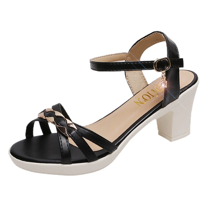 2022 летние женские новые удобные босоножки на высоком каблуке в Корейском стиле в стиле милой феи с пряжкой на толстом каблуке, новые удобные сандалии