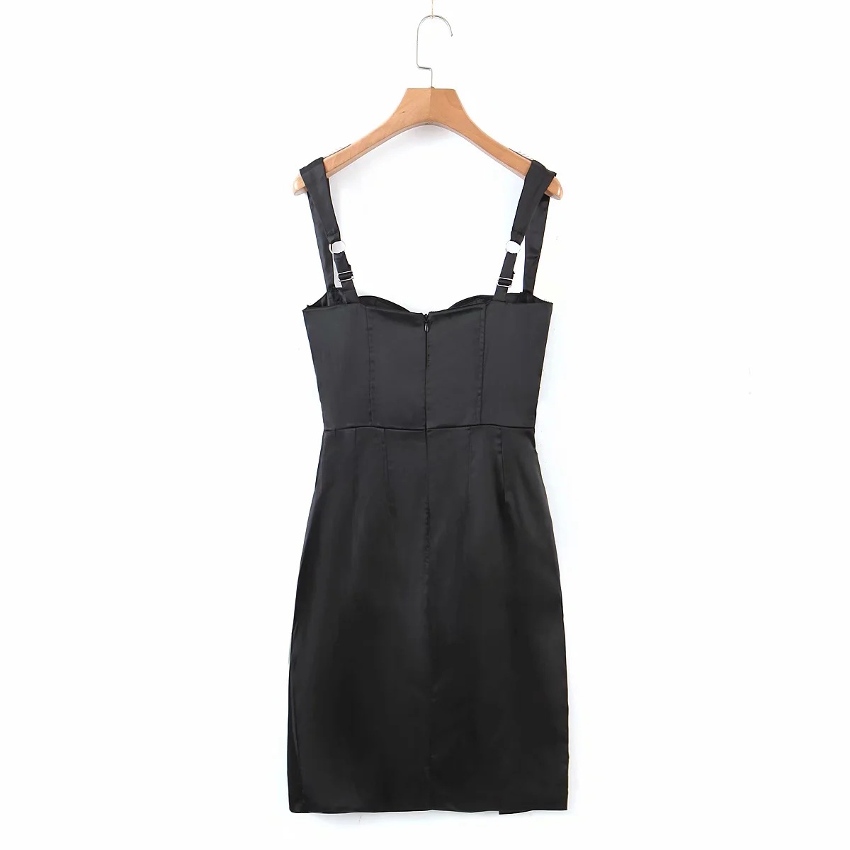 sexy pleated side slit suspender long dress NSHS39195