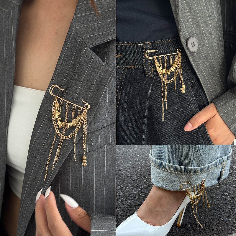 European and American Cross-Border Jewelry, Fashionable Irregular Ccb Tassel Chain Brooch, Niche Design Multifunctional Pants Chain Accessory