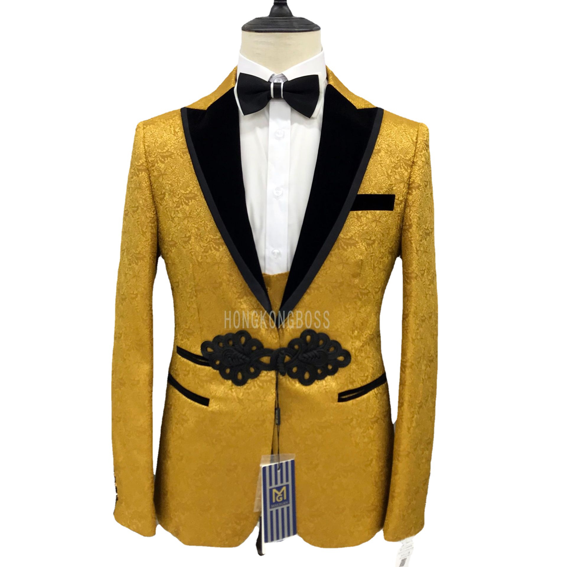 Men's Slim Fit Korean Style Wedding Suit Groom's Business Casual Formal British Style with Chinese Knot Design_viptrois.com