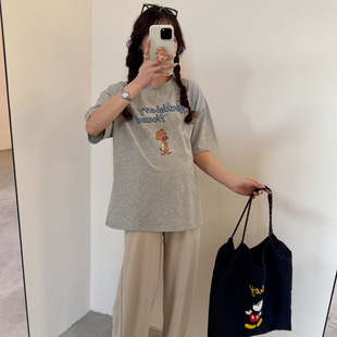 Spring and Summer New Maternity Dress Cartoon Letter Printing Round Neck Pregnant Women's Short-sleeved tee Cotton Breathable Comfortable Casual T-shirt