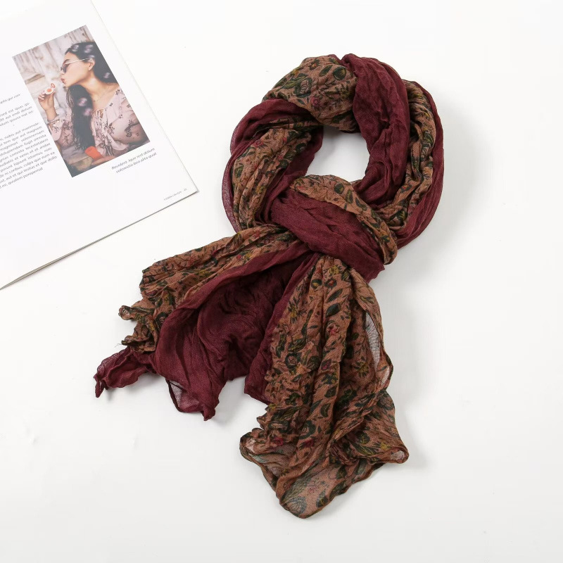 플로럴 플리츠 스타일 - 버건디